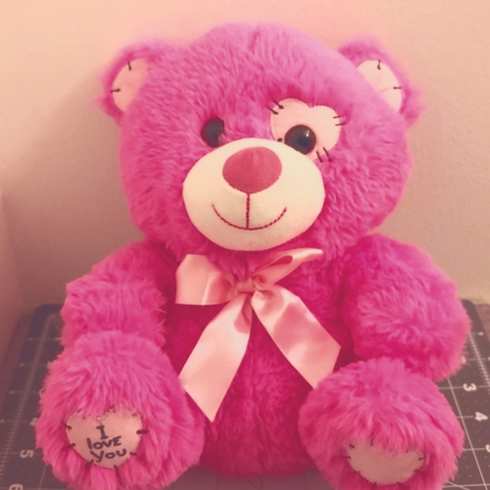Walmart Medium pink bear w/ l love you on paw 11" stuffed Animal Valentine's day